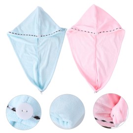 BIUDECO 2pcs Microfiber Hair Dry Caps -Dry Towel Wraps for Long and Hair for Bathing Travel and Spa Use Light Blue