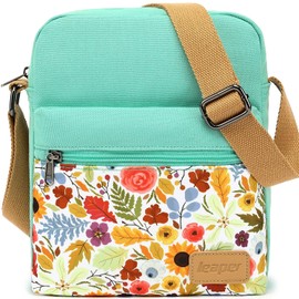 Leaper Girls Crossbody Purses 2 PCS Floral Messenger Bag Canvas Crossbody Bag and Purse Set for Women (SD08-Water Blue)