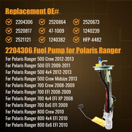 2204306 2520817 Fuel Pump Assembly Module for Polaris Ranger 500 2009-2013, Ranger 700 4X4 EFI/XP/CREW 2008 2009, Ranger 800 4X4 6X6 EFI/Crew 2010 Replace OE 2521121 2520864
