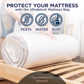 UltraBlock Mattress Bag for Moving & Storage – Heavy-Duty 6-Mil Thick Plastic Cover – Waterproof, Tear-Resistant Protector for Twin, Queen, & King Size – Reusable Mattress Moving & Disposal Bag