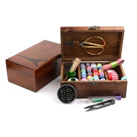 CHAWHO Wooden Sewing Kit - 68 Pieces Sewing Accessories with Sewing Threads, Scissors, Needles, Pins, Tape Measure etc. Sewing Kit for Home, Travel and Emergency