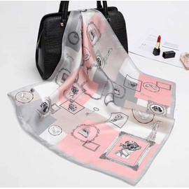 Bufanda cuadrada de seda de morera 100% pura para el cabello, 27 x 27 pulgadas, pañuelo de seda natural para mujeres y hombres, pañuelo para la cabeza con impresión digital, rosado y gris, M