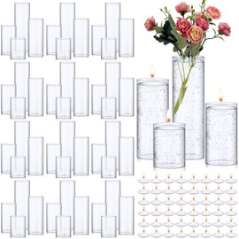 Yungyan 48 Pcs Clear Glass Cylinder Vase Floating Candles Set for Centerpieces Decorative Floating Candle Holder Tall Clear Flowers Vase for Table Party Event Wedding Home Decor (4/6/8/10 Inch Tall)
