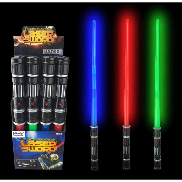 12 Pack LED Laser Swords Expandable Light Up Sabers with Motion Sensitive FX Sound Effects (Bulk)