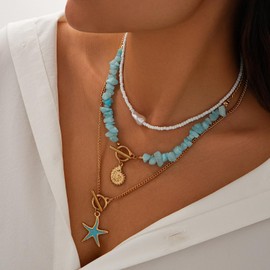 Seashell Necklace for Women Shell Necklace Summer Outfits for Women Adjustable Layered Sea Shell Charm Necklaces Beach Vacation Essentials Holiday Jewelry