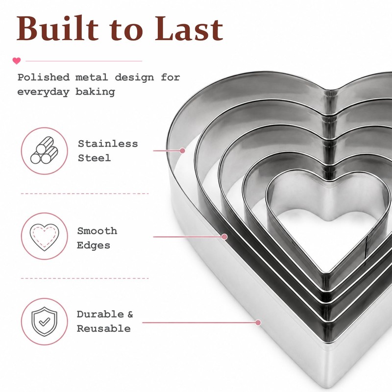 10-Piece Stainless Steel Heart Cookie Cutter Set for Baking, Holiday
