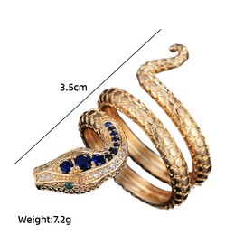 Gold Coiled Snake Ring, Reptile Serpent Ring for Men, Blue Crystal Snake Animal Ring Blue Stone Serpent Jewelry, Twisting Serpent Ring Coiled Serpent Ring Snake Cocktail Party Ring (8)