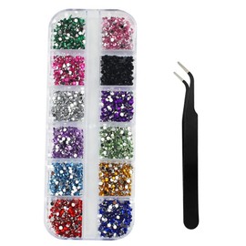 2500 Stück Strasssteine, Flachrücken Glitzersteine mit Pinzette & Aufbewahrungsbox – Für Nägel, DIY, Kleidung (Multicolor, 2 mm) – Hochwertige Acryl-Steinchen