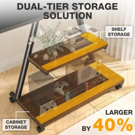 TVON Rolling TV Stand for 43-80" TV, Portable TV Stand on Wheels with Enhanced Triangular Design up to 150lbs, Height Adjustable Mobile TV Stand with Swivel/Tilt/Storage Shelves for Outdoor Use, Brown