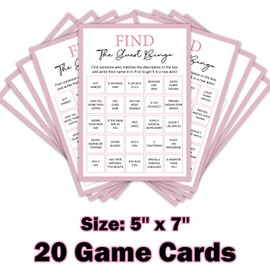 Find the Guest Bingo - Birthday Party Games, Girls Night Games Party Decor Favor, 20 Game Cards Set, Birthday Games Cards for Teens Adults Daughter, Sleepover Slumber Party Supplies for Girls -Y004