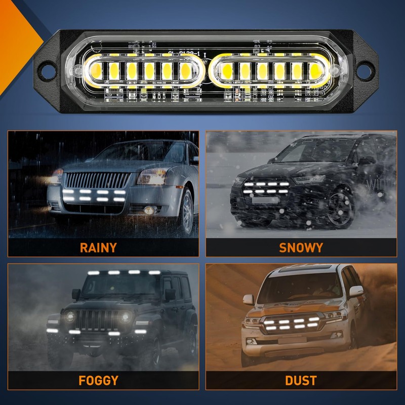 Nilight 8PCS Led Strobe Lights 12LED White Emergency Light 12V