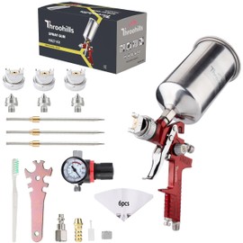 Throohills Professional HVLP Spray Gun Kit with 1.4/1.7/2.0mm Nozzles & Air Regulator, for Auto Paint, Primer and Top Coat（Red）