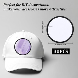SOFPLATE 30Pcs Round Sublimation Patches Blank White Sublimation Patch Black Border Cloth Fabric Sew on Computerized Embroidery Appliques Accessories for DIY Costume Hats Clothes Shoes Bags Backpacks