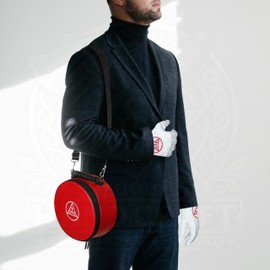 Masonic Royal Arch Chapter Crown Cap/Hat Case – Foldable Design - 9”x9” Red Embroidered Triple Tau Freemason Hat Carrying Box with Shoulder Strap & Cotton Gloves – Lightweight & Travel-Friendly