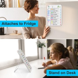 Magnetic Chore Chart for Kids, ADHD Task Tracker Easy-Check Routine Dry Erase Board, to-Do List Planning Tool with Stand for Fridge/Desk/Home/School, 6 Reusable Sheets, 3 Markers-Raw White