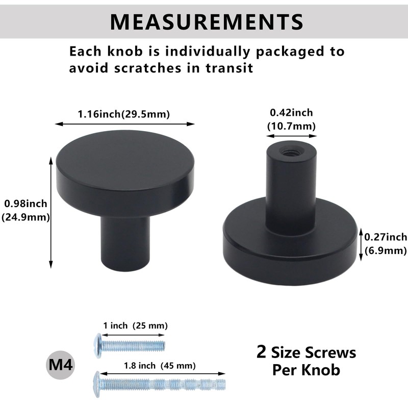 HANIHUA 30 Pack Black Cabinet Knobs, Solid Dresser Knobs Kitchen