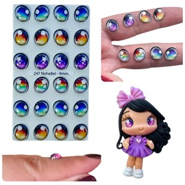 Ojitos Adhesivos 3D 3D Resin Adhesive or Self-Adhesive Eyes for All Types of Materials, Crafts, Decoration - 12 Pairs in White with Multicolore, 9mm Wide