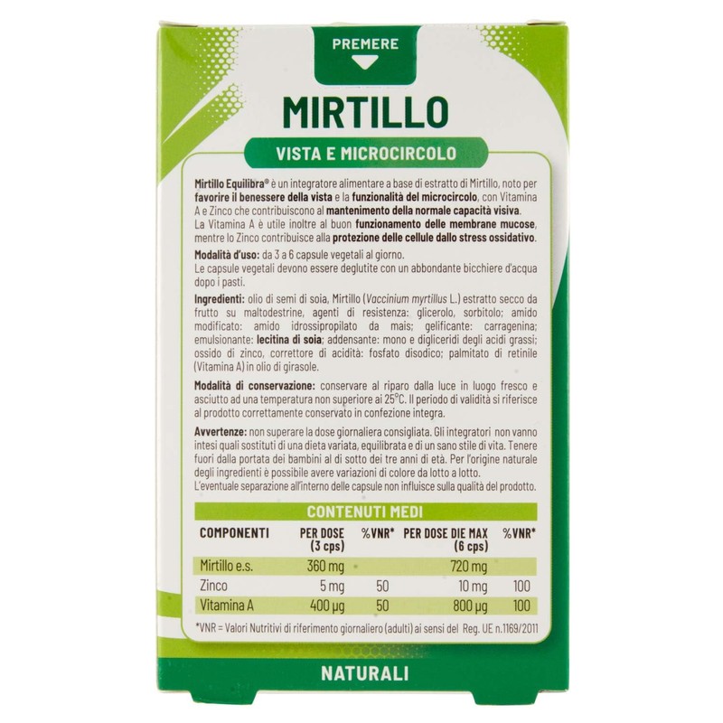 equilibra Integratori Alimentari, Mirtillo, Integratore per la Normale Capacità Visiva
