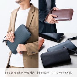 Mura Clutch Bag, Men's, Genuine Leather, Cordovan Style, L-Shaped Zipper, Carbon Leather