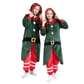 HSCTEK Elf Onesie Kids, Christmas Onesie Pajamas Boys Girls, Family Elf Costume Child Children 7-8