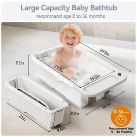 Collapsible Baby Bathtub - Large Capacity Baby Bath Tub with Thermometer & Soft Cushion | Portable Travel Newborn Infant Bathtub | Foldable Toddler Bathtub for Baby 0 to 36 Months (no Stand)