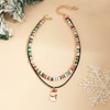 Wedity Christmas Necklace Double Layer Leather Rope Elk Snowman Christmas