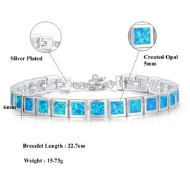 CiNily - Pulseras de ópalo de fuego para mujer, chapado en oro blanco de 14 quilates, pulsera de tenis para mujer, Mediano, Piedra, Ópalo sintético