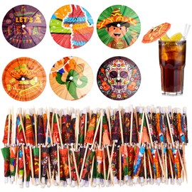 Chengu 300 Pcs Mexican Cocktail Umbrellas for Fiesta Drinks Decoration Fruit Toothpicks Drink Picks Paper Cupcake Topper Sticks for Mexican Cinco De Mayo Party Appetizers Restaurant Ba