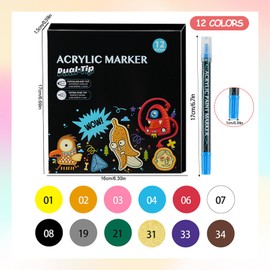 Ferizzia Pack of 12 Textile Pens, Double Tip Textile Pen, Machine Washable Textile Markers, Fabric Dye Textile Markers for T-Shirts, Bags, Textiles, Canvas and More