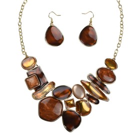 Fenni Vintage Colorful Crystal Bubble Chunky Statement Necklace Earrings Set Wedding Party Jewelry (Coffee)