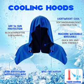 2 Pack Cooling Hoodie Towels Set, Cooling Towels for Neck and Face, Microfiber Soft Breathable Cooling Towel Bulk for Hot Weather, Gym, Sports, Yoga, Workout, Running, Golf, Camping, Hiking（Blue）