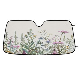 Peaom Wildflower Florals Leaves Windshield Sun Shade Foldable Car Sun Shade Windshield Block UV Rays Sun Visor Automotive Front Windows Protector Universal Fits Cars Trucks, 55x27.5 in