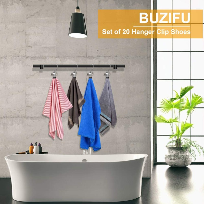 BUZIFU 20 Pcs Portable Laundry Hooks, No-slip Metal Boots Hangers,Single