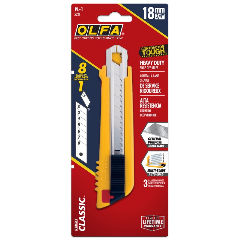 OLFA 18mm Heavy-Duty Multi Blade Utility Knife (PL-1) - Multi-Purpose