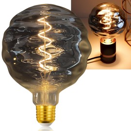 MYEARAYS 40 Watt Decorative Vintage LED Light Bulbs, Ripple Bulb 4W LED Filament Edison Bulb,2700K Oversized Warm Lights,Dimmable E26 Lamp Base,1-Pack-Grey