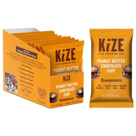 KiZE Energy Bar, Peanut Butter Chocolate Chip, 6 Ingredients, 10g Protein, Clean & Simple Real Food, Gluten Free, Non-GMO, Dairy Free, Soy Free, Mission Based, High Protein Snacks (10 Count)