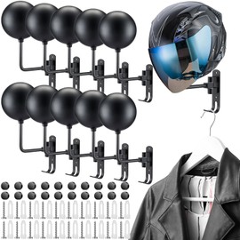 10 Pack Motorcycle Helmet Rack 180° Rotation Helmet Holder Wall Mount Metal Helmet Storage Rack with Hooks Helmet Hanger Display Stand Helmet Accessories for Bike Motorcycle Baseball Helmet Hat