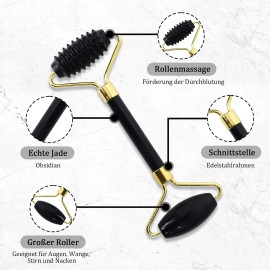 Rodillo Facial Jade Black Obsidiana Guasha Stone Massage Kit