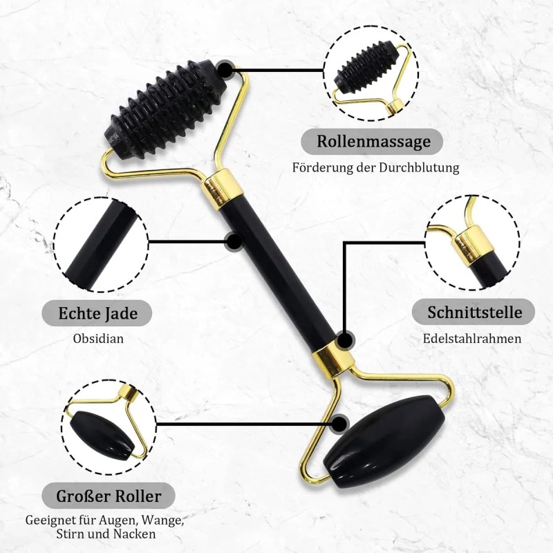 Rodillo Facial Jade Black Obsidiana Guasha Stone Massage Kit
