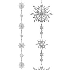 BANBERRY DESIGNS Silver Snowflake Garland - Glittery Silver Big Snowflakes and Starburst Christmas Decoration - 6-FT Long
