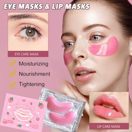 firstfly 30 Pairs Eye Masks & Lip Masks, Crystal Collagen Under Eye Patches for Puffy Eyes, Moisturizing Lip Mask Pink Lip Pads for Lip Spa Daily Labial Mask Eye Patches for Reducing Fine Lines & Dark Circles