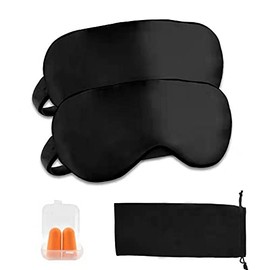 EETU Eye Mask,Blackout Sleep Eye Mask, Blindfold Silk Eye Mask, Super-Smooth Eye Mask[2-Pack], with Adjustable Comfortable Strap & Ear Plug, for Sleep Nap Travel Shift Work (Black)