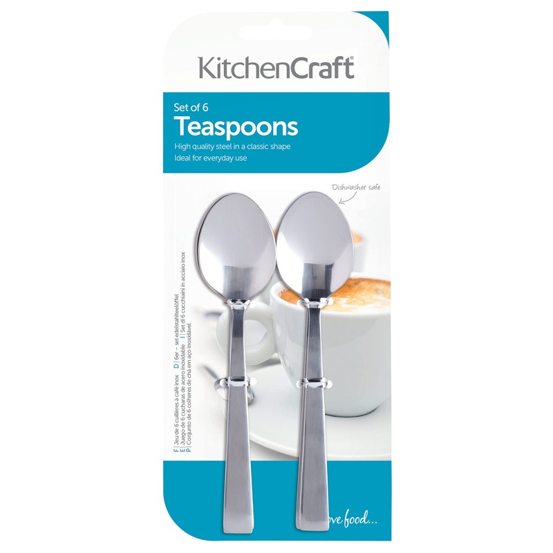 KitchenCraft Teaspoons Set of 6, Stainless Steel Coffee Spoons, 14