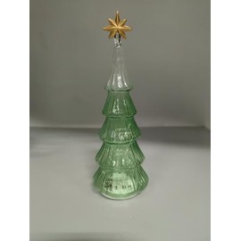 Tabletop Light Up Christmas Tree, Battery Operated Glass Christmas Nightlight Xmas Decor for Table Fireplace Centerpiece Party Ornament, Christmas Decor Gift