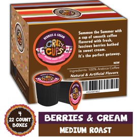 Crazy Cups Flavored Coffee Pods, Berries & Cream, Single Serve Keurig K Cups Machines, Hot or Iced & Medium Roast Coffee in Recyclable Pods, (88 Count,Pack of 4)