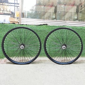 DONSP1986 26 inch x 1.85" Heavy Duty Bike Rim Wheel Set, 12 Gauge 48 Spokes Wheelset, Double Wall Aluminum Alloy 26" Bicycle Wheels Rims (Front & Rear) (Black) Disc Brake