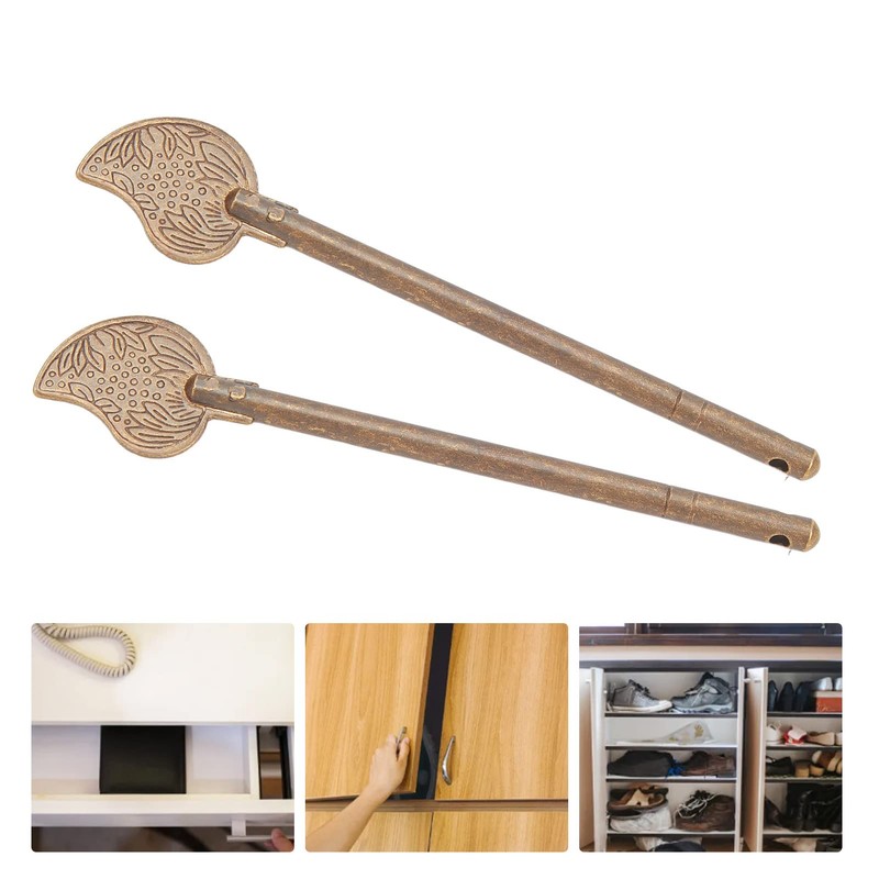 2 Pieces Brass Door Latch Pin 11cm Leaf Shape Retro