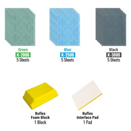 Super Buflex Flexible Polishing Sheets Starter Kit, SP19160, K2000 - K3000, 15 Sheets + 1 Interface Pad + 1 Hand Block