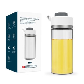 KITCHENDAO Precision Pour Glass Oil Dispenser with 3 Modes, Drip-free Spout, Two Adjustable Flowing Speed, 12 oz Vinegar Dispenser Bottle for Kitchen, Borosilicate Glass Olive Oil Bottle for Cooking