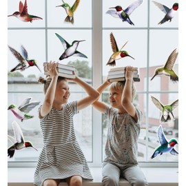 Iconikal 24-Count Large 6-inch Static Cling Window Decorations, Hummingbirds Flying